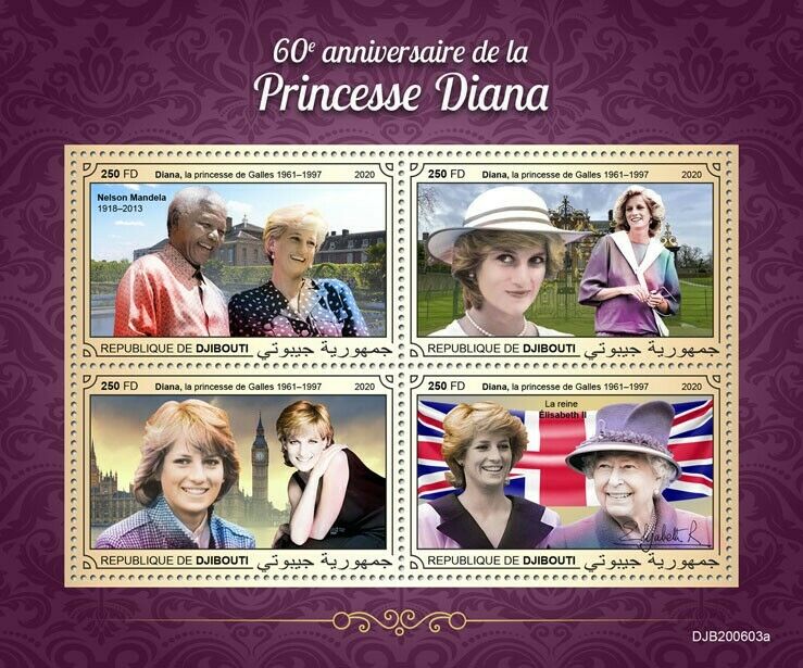 Djibouti Royalty Stamps 2020 MNH Princess Diana Mandela Queen Elizabeth II 4v MS