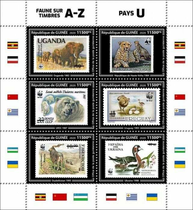 Guinea Stamps-on-Stamps Stamps 2020 MNH Fauna U Animals Elephants Bears 6v M/S