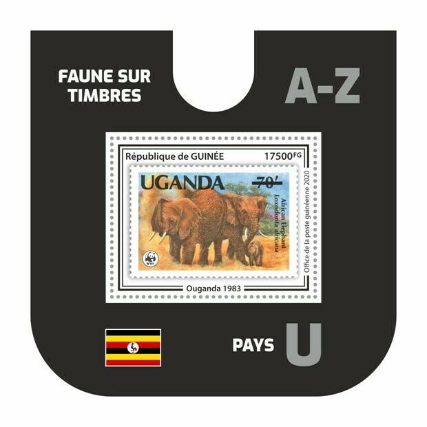 Guinea Stamps-on-Stamps Stamps 2020 MNH Fauna Uganda Elephants SOS 1v S/S