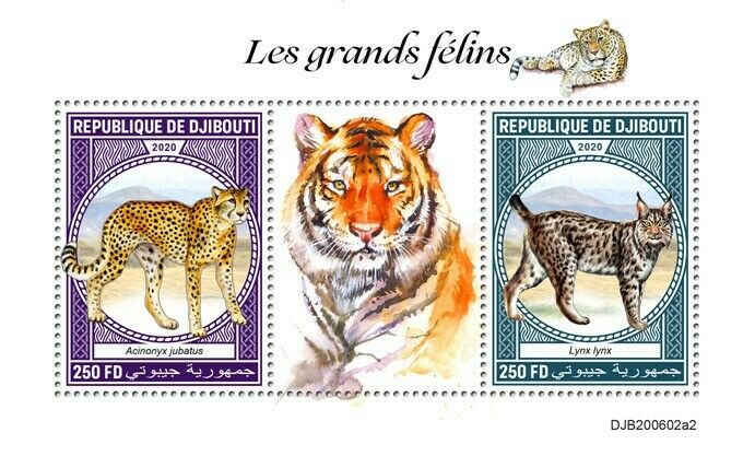 Djibouti 2020 MNH Wild Animals Stamps Big Cats Lynx Cheetah 2v S/S II
