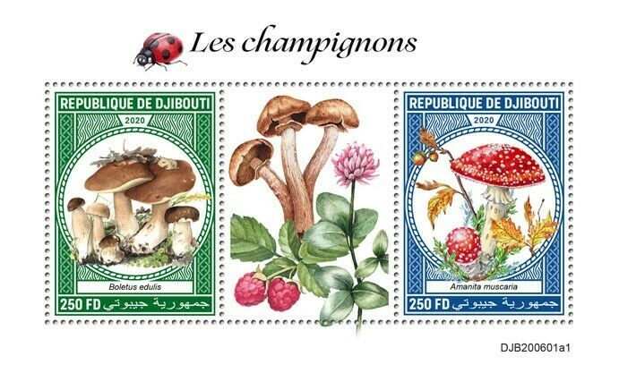 Djibouti 2020 MNH Mushrooms Stamps Fly Agaric Boletus Fungi Nature 2v S/S I
