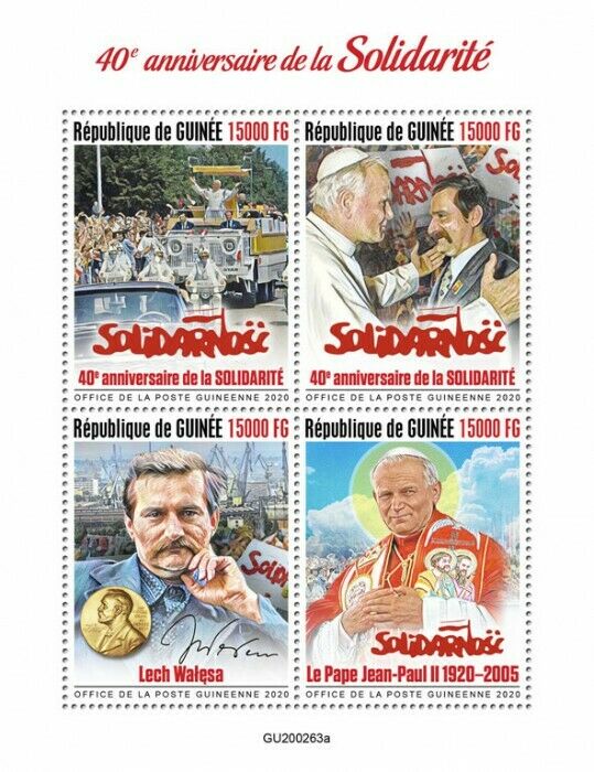 Guinea 2020 MNH People Stamps Solidarity Lech Walesa Pope John Paul II 4v M/S
