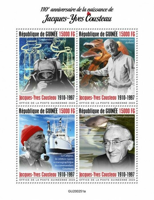 Guinea 2020 MNH People Stamps Jacques-Yves Cousteau Diving Nautical 4v M/S