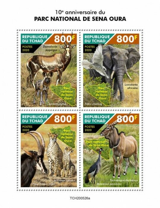 Chad Wild Animals Stamps 2020 MNH Sena Oura National Park Elephants Birds 4v M/S