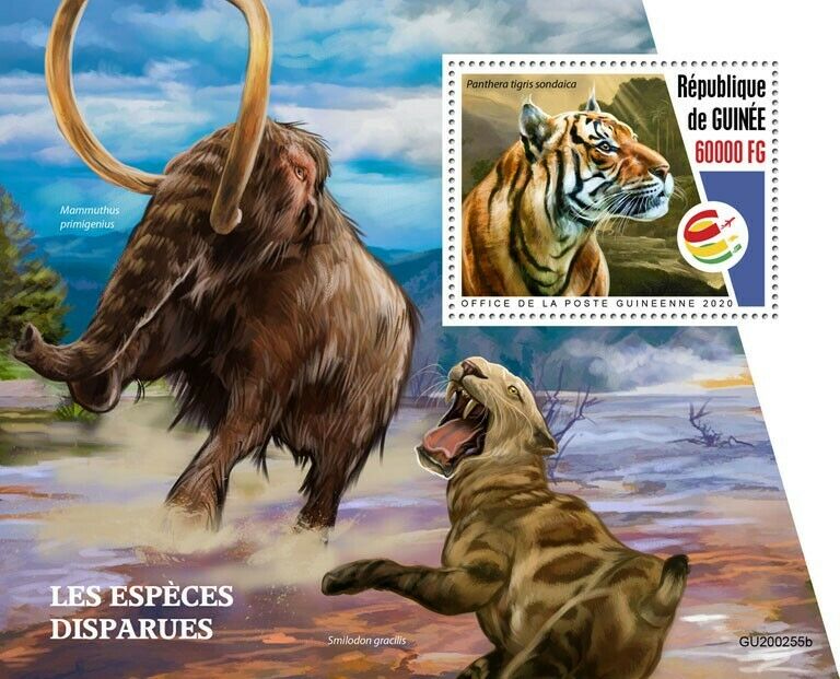Guinea 2020 MNH Wild Animals Stamps Extinct Species Mammoths Tigers 1v S/S