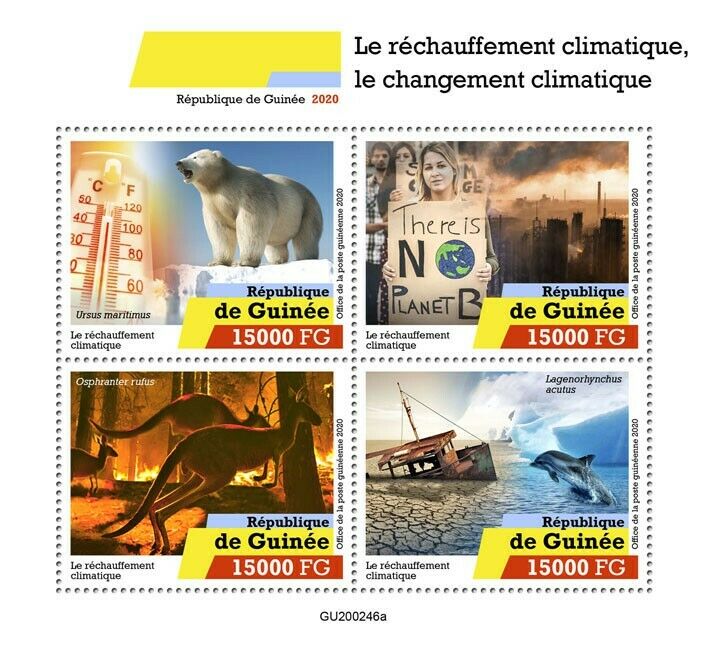 Guinea Stamps 2020 MNH Climate Change Global Warming Polar Bears Dolphins 4v M/S