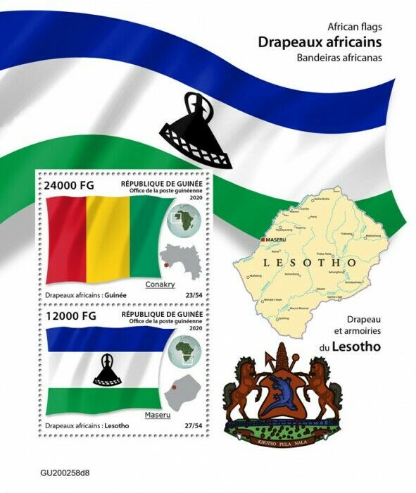 Guinea African Flags Stamps 2020 MNH Lesotho Coat of Arms Emblems 2v S/S