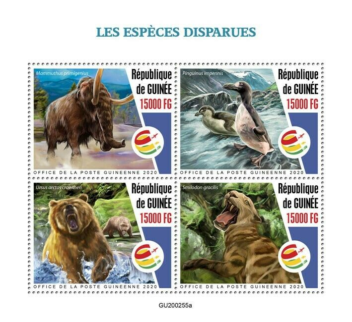 Guinea 2020 MNH Prehistoric Animals Stamps Extinct Species Mammoths Smilodon 4v M/S