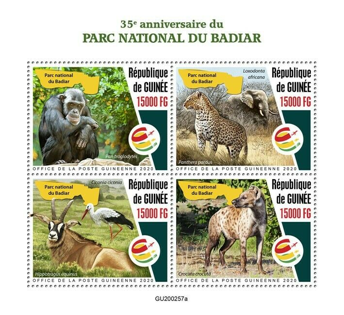 Guinea Wild Animals Stamps 2020 MNH Badiar National Park Elephants Hyenas 4v M/S
