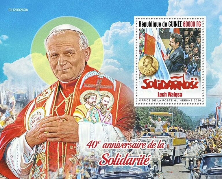 Guinea People Stamps 2020 MNH Solidarity Lech Walesa Pope John Paul II 1v S/S