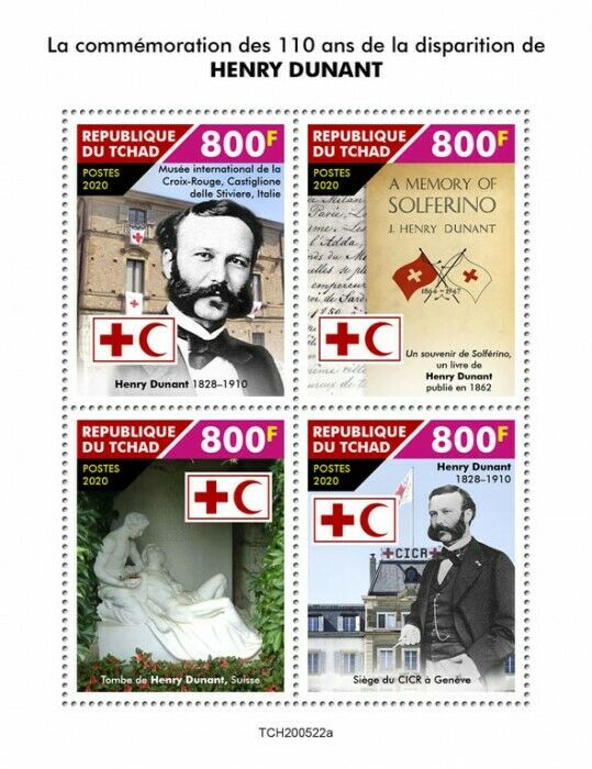 Chad 2020 MNH Red Cross Stamps Henry Dunant Medical Famous People 4v M/S