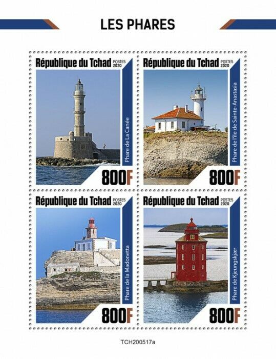Chad Lighthouses Stamps 2020 MNH Kjeungskjaer Madonetta Chania Lighthouse 4v M/S