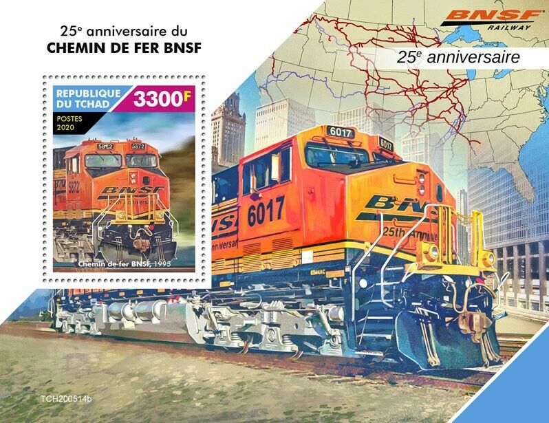 Chad Trains Stamps 2020 MNH BNSF Santa Fe Railway Railways Rail 1v S/S