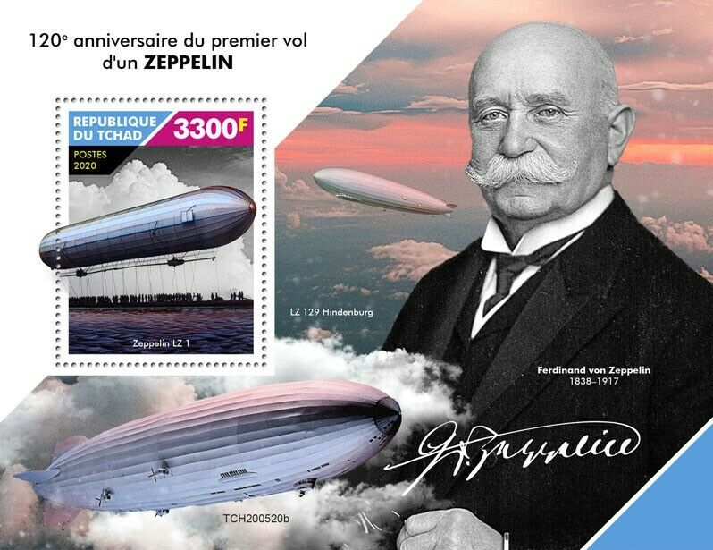 Chad 2020 MNH Aviation Stamps Zeppelins 1st Flight Ferdinand von Zeppelin 1v S/S
