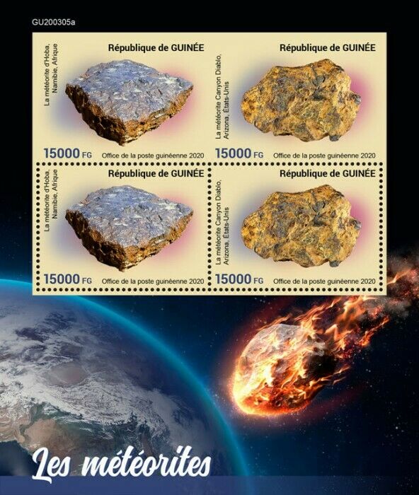 Guinea 2020 MNH Space Stamps Meteorites Hoba Canyon Diablo 4v M/S + IMPF