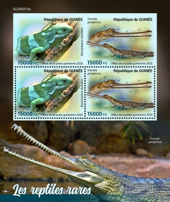 Guinea Rare Reptiles Stamps 2020 MNH Lizards Iguanas Crocodiles 4v M/S + IMPF