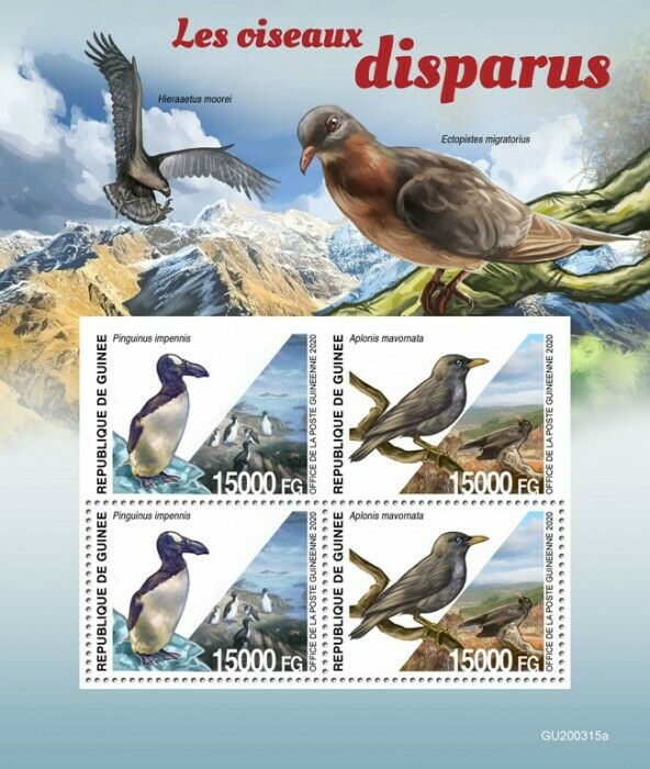 Guinea Extinct Birds on Stamps 2020 MNH Great Auk Mauke Starling 4v M/S + IMPF