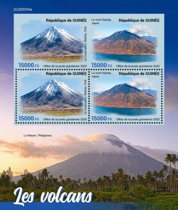 Guinea Landscapes Stamps 2020 MNH Volcanoes Licancabur Mount Nantai 4v MS + IMPF