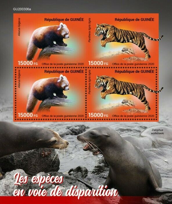 Guinea Wild Animals Stamps 2020 MNH Endangered Tigers Pandas 4v M/S + IMPF