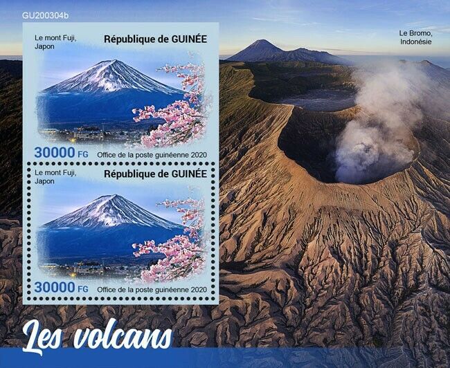 Guinea Landscapes Stamps 2020 MNH Volcanoes Mount Fuji Mountains 2v S/S + IMPF