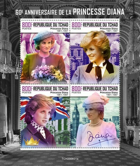 Chad Royalty Stamps 2020 MNH Princess Diana Famous People Big Ben 4v M/S