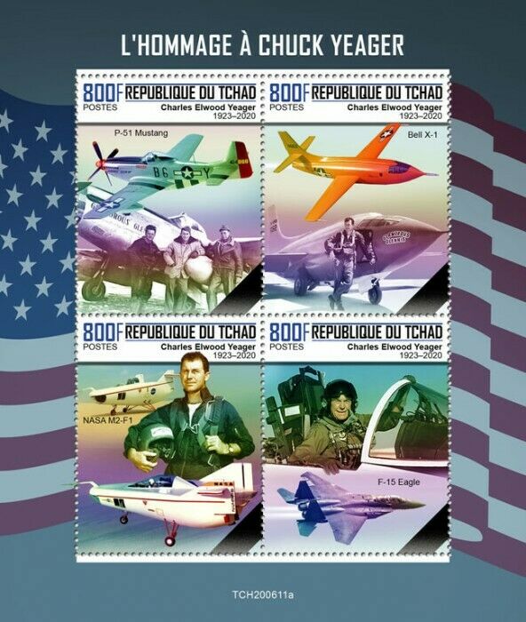 Chad 2020 MNH Aviation Stamps Tribute to Chuck Yeager Aircraft Pioneers 4v M/S
