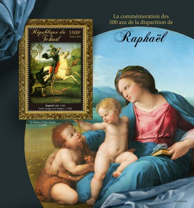 Chad 2020 MNH Art Stamps Raphael Paintings Saint George & Dragon Madonna 1v S/S