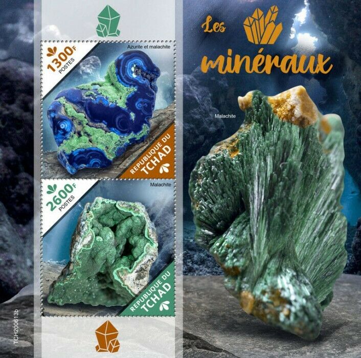 Chad Minerals Stamps 2020 MNH Azurite Malachite Nature 2v S/S