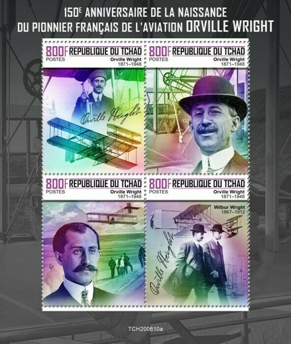 Chad Aviation Stamps 2020 MNH Orville Wright Pioneers Aircraft People 4v M/S