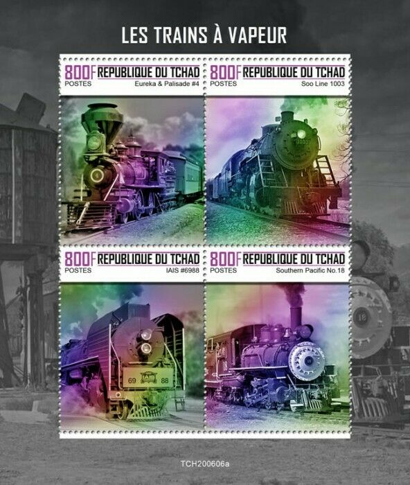 Chad Steam Trains Stamps 2020 MNH Southern Pacific Locomotives Railways 4v M/S