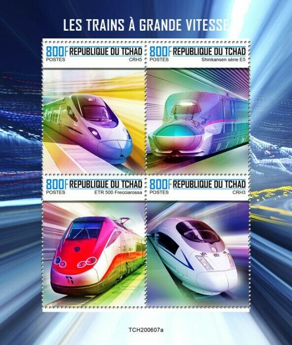 Chad 2020 MNH High-Speed Trains Shinkansen Frecciarossa Railways 4v M/S