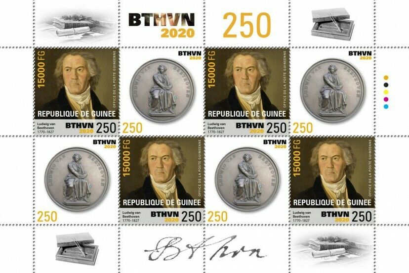 Guinea 2020 MNH Music Stamps Ludwig van Beethoven Composers People 4v M/S