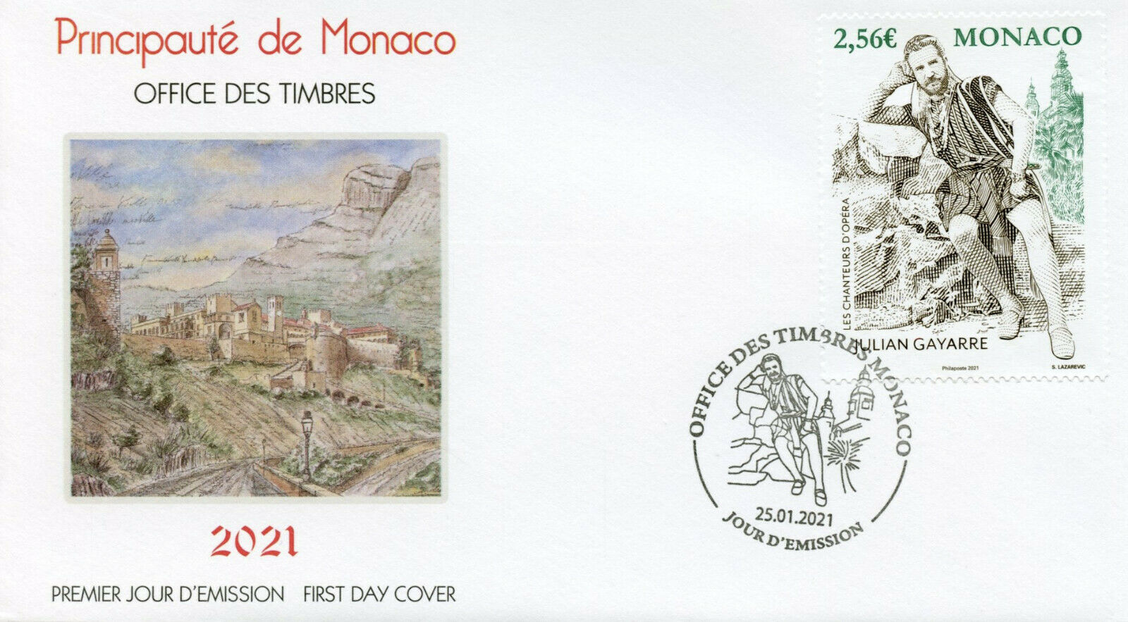Monaco Music Stamps 2021 FDC Julian Gayarre Opera Singers People 1v Set