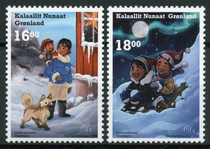 Greenland Christmas Stamps 2020 MNH Festive Scenes Dogs 2v Set
