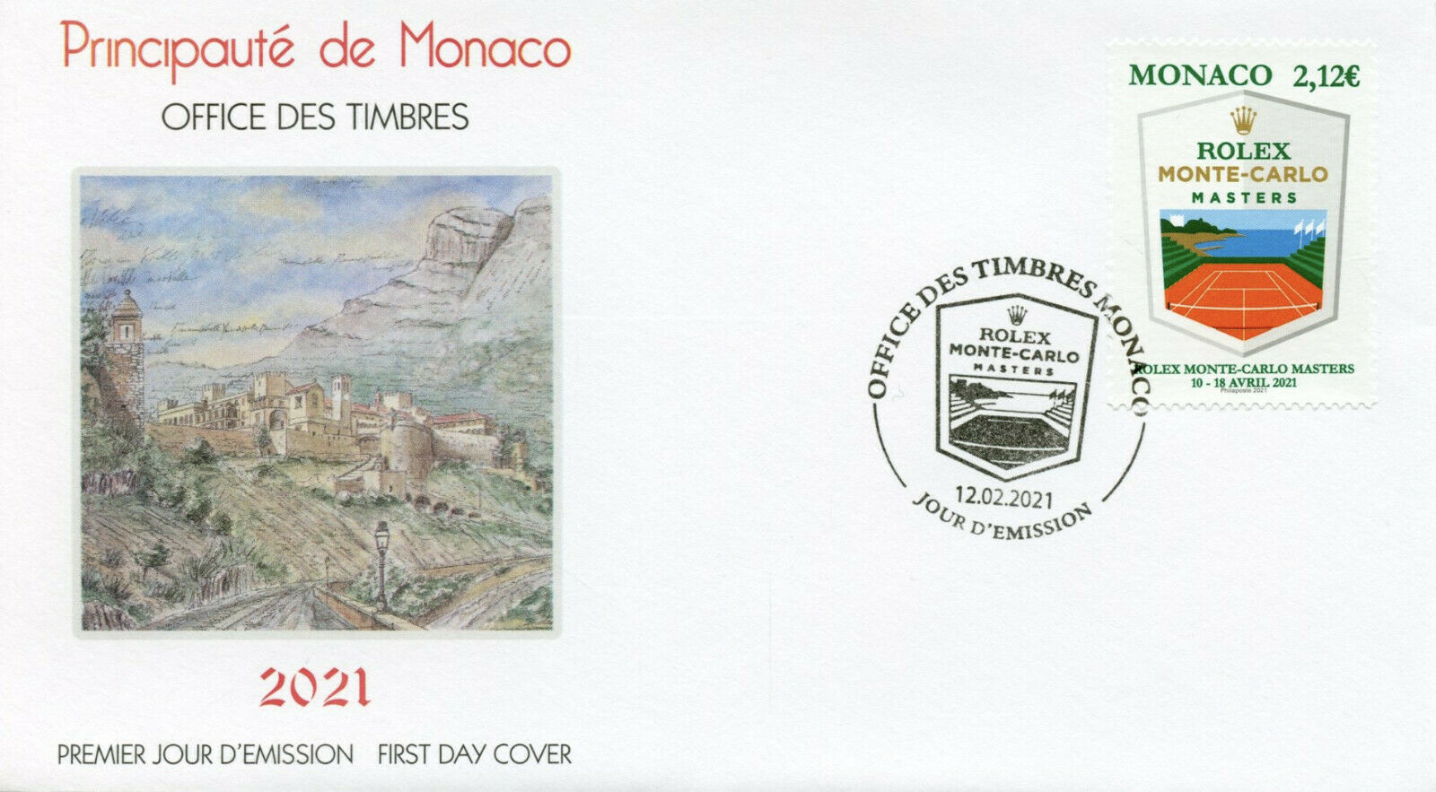 Monaco Tennis Stamps 2021 FDC Rolex Monte-Carlo Masters Sports 1v Set