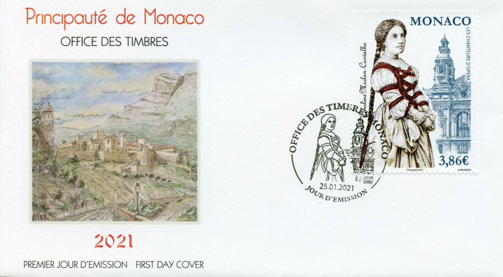 Monaco Music Stamps 2021 FDC Opera Singers Caroline Miolan-Carvalho 1v Set