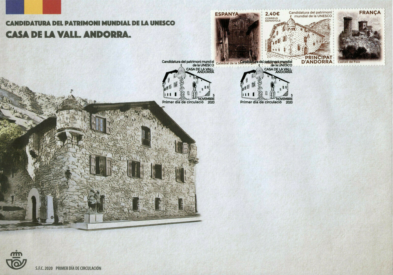 Spanish Andorra UNESCO Stamps 2020 FDC Casa de la Vall World Heritage 1v Set