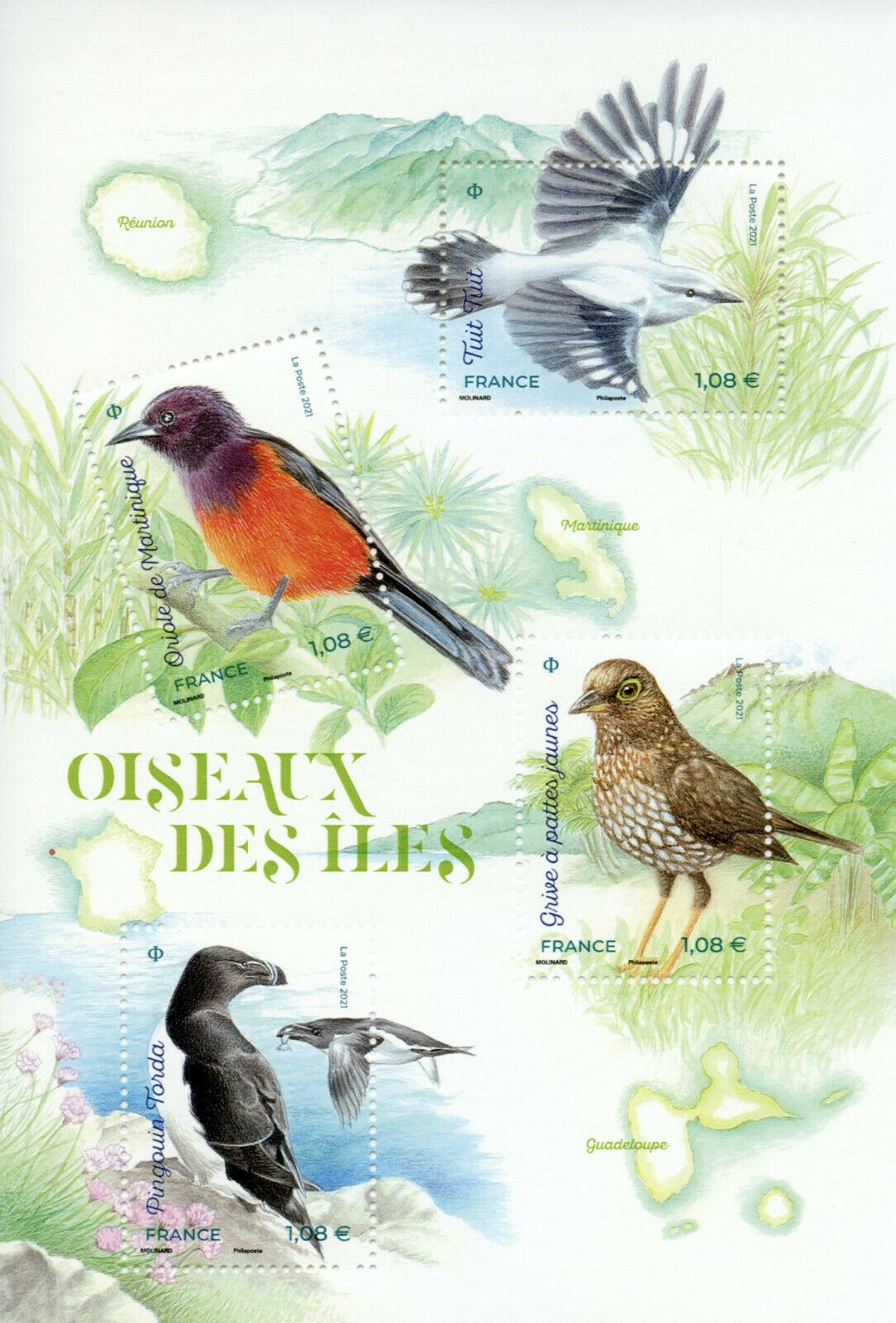 France Birds Stamps 2021 MNH Birds of Islands Penguins Orioles Razorbill 4v M/S