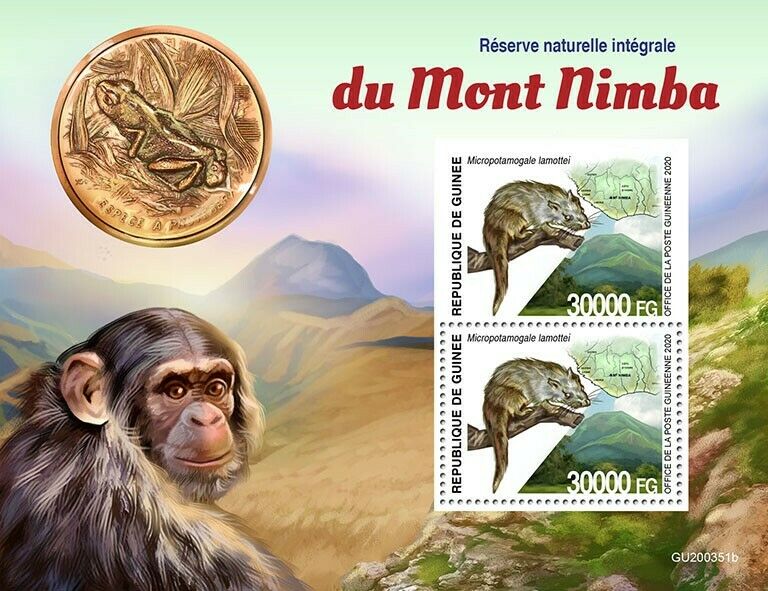 Guinea Wild Animals Stamps 2020 MNH Mount Nimba Strict Reserve 2v S/S + IMPF