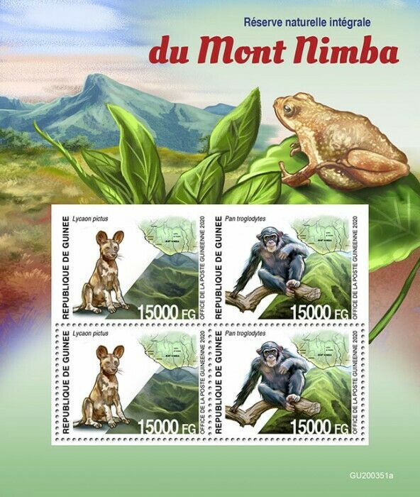 Guinea Wild Animals Stamps 2020 MNH Mount Nimba Strict Reserve 4v M/S + IMPF
