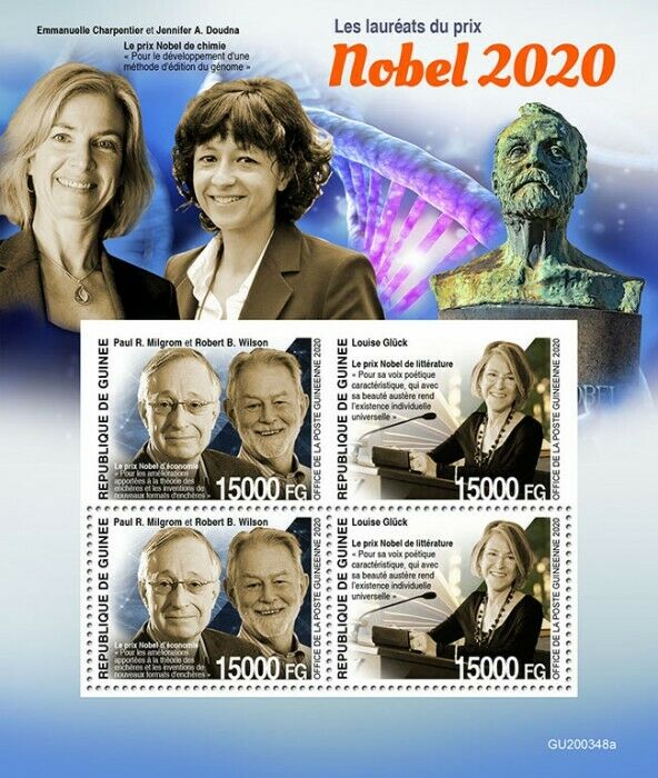 Guinea Nobel Prize Stamps 2020 MNH Economics Literature Chemistry 4v M/S + IMPF