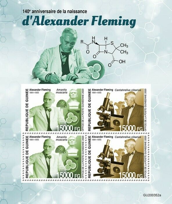 Guinea Medical Stamps 2020 MNH Alexander Fleming Mushrooms People 4v M/S + IMPF