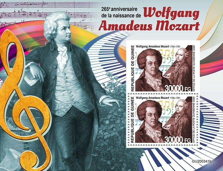 Guinea Music Stamps 2020 MNH Wolfgang Amadeus Mozart Composers 2v S/S + IMPF