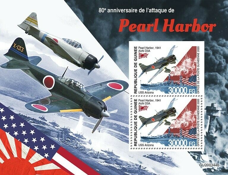Guinea 2020 MNH Military Aviation Stamps WWII WW2 Pearl Harbor 2v S/S + IMPF