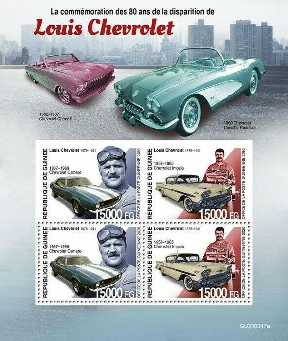 Guinea 2020 MNH Cars Stamps Louis Chevrolet Camaro Impala 4v M/S + IMPF