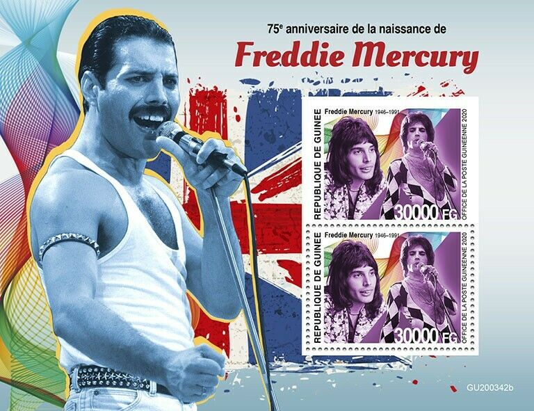 Guinea 2020 MNH Music Stamps Freddie Mercury Queen Singers People 2v S/S + IMPF