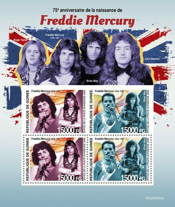 Guinea 2020 MNH Music Stamps Freddie Mercury Queen Singers People 4v M/S + IMPF