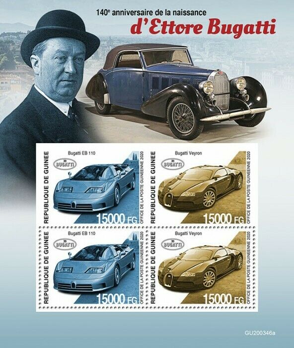 Guinea 2020 MNH Cars Stamps Ettore Bugatti Veyron EB 110 4v M/S + IMPF