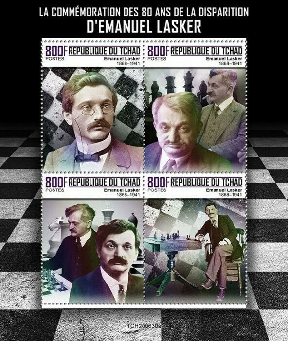 Chad 2020 MNH Chess Stamps Emanuel Lasker Sports Games Famous People 4v M/S
