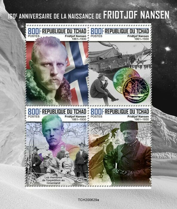 Chad 2020 MNH Famous People Stamps Fridtjof Nansen Exploration Explorers 4v M/S